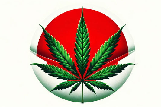 Folha de cannabis num círculo vermelho