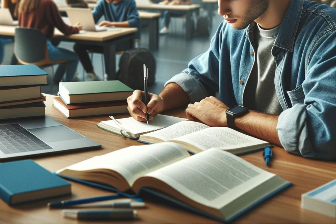 Estudante a estudar numa biblioteca