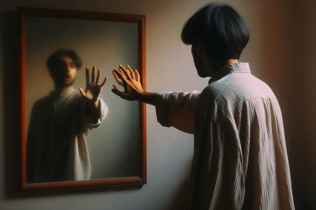Homem em frente a um espelho