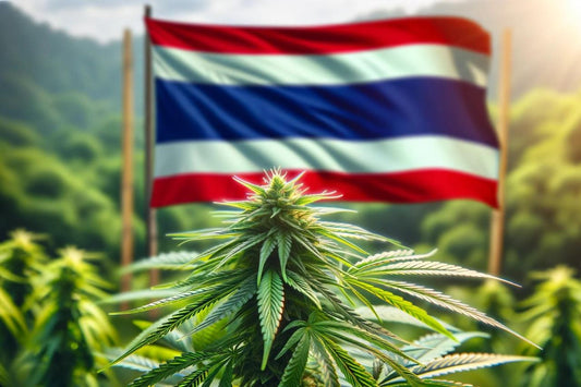 Bandeira da Tailândia e planta de canábis
