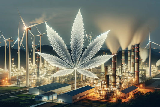 Folha de cannabis numa central eléctrica