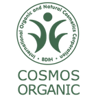 Logotipo orgânico da COSMOS com cores verde e branco em um fundo preto