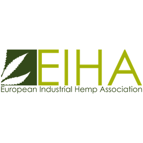 Logotipo da Associação Europeia de Hempo Industrial (EIHA) com um símbolo de folha verde e nome de organização.