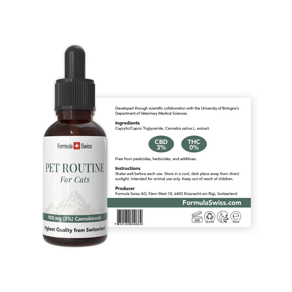 Frasco de óleo de CBD para gatos da Formula Swiss com conta-gotas, sobre fundo branco
