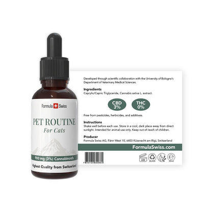 Frasco de óleo de CBD para gatos da Formula Swiss com conta-gotas, sobre fundo branco