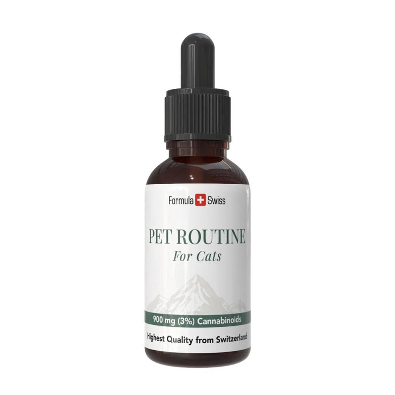 Frasco de Pet Routine para gatos com a marca Formula Swiss sobre fundo branco