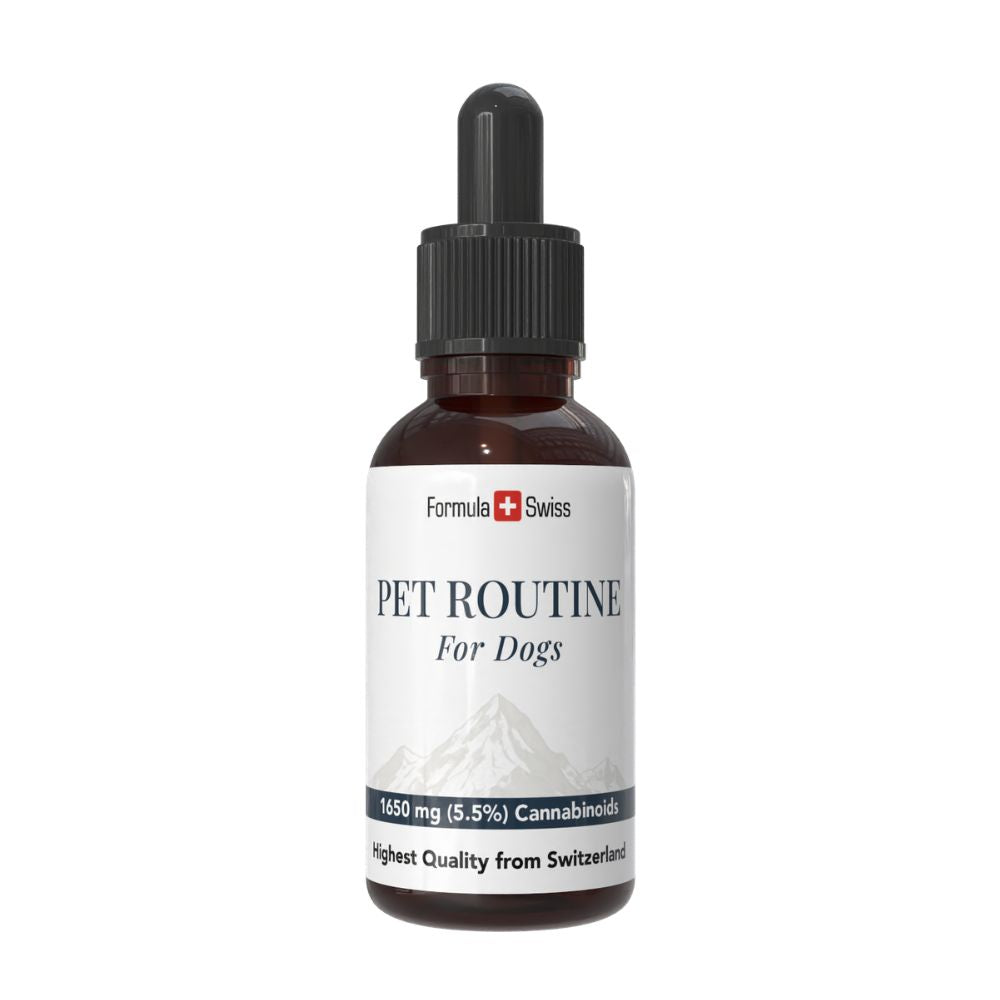 Frasco de Pet Routine para cães com rótulo branco sobre fundo branco