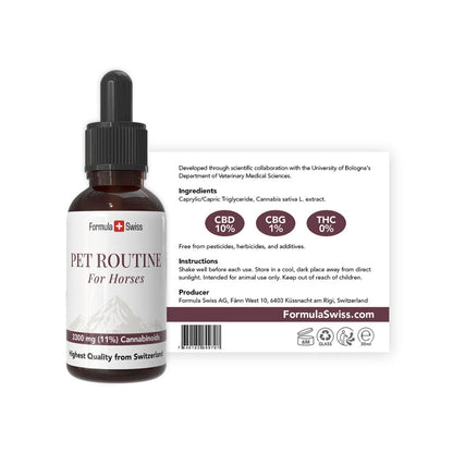 Formula Swiss Pet Routine para cavalos – óleo de CBD 10% CBD: frasco com rótulo