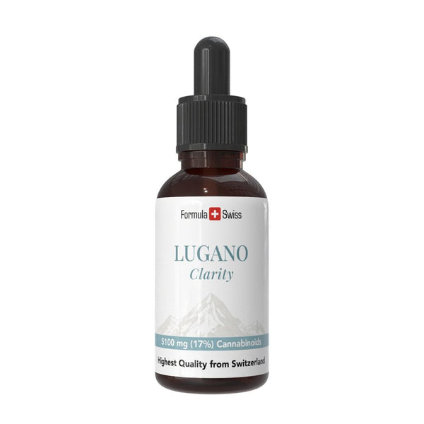 Frasco de Lugano Clarity com a marca Formula Swiss sobre fundo branco